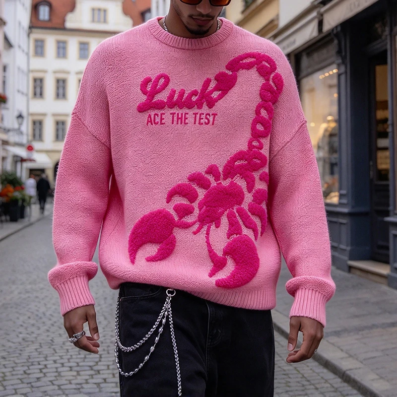 2026 Autumn Crew Neck Knitted Pullover Mens Daily Outdoor Loose Fit Long Sleeve Sweater For Male Streetwear Vintage Tops
