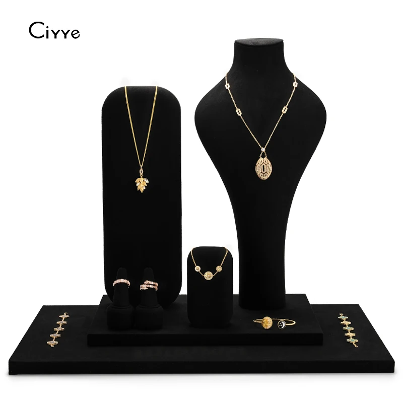 

Ciyye Black Jewelry Display Stand for Ring Earrings Necklace Jewelry Accessories with Metal Microfiber Showing Shelf Black