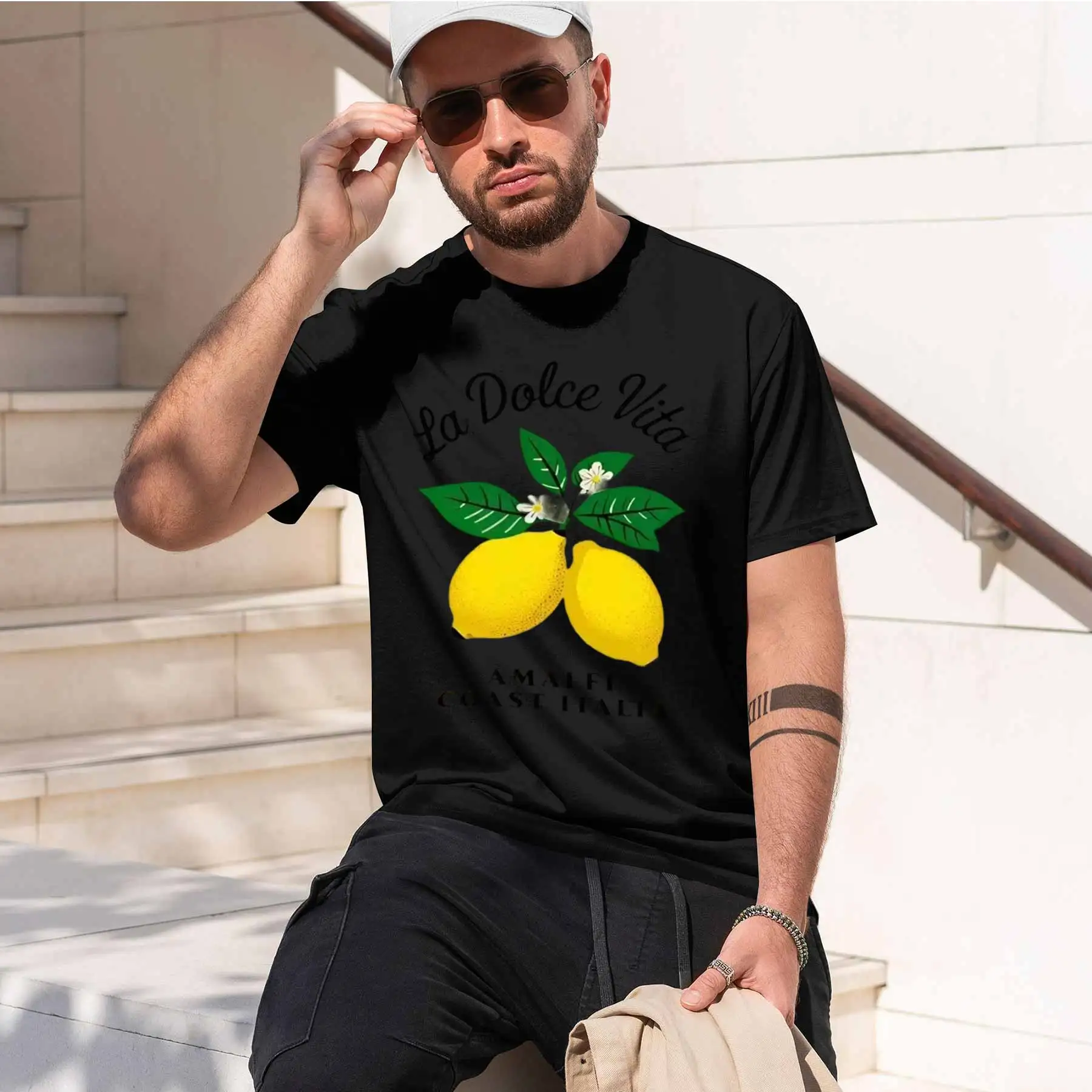 2026 new printed T-shirtMen's La Dolce Vita Amalfi Coast Italy Lemon Print Casual Short Sleeve T-Shirt