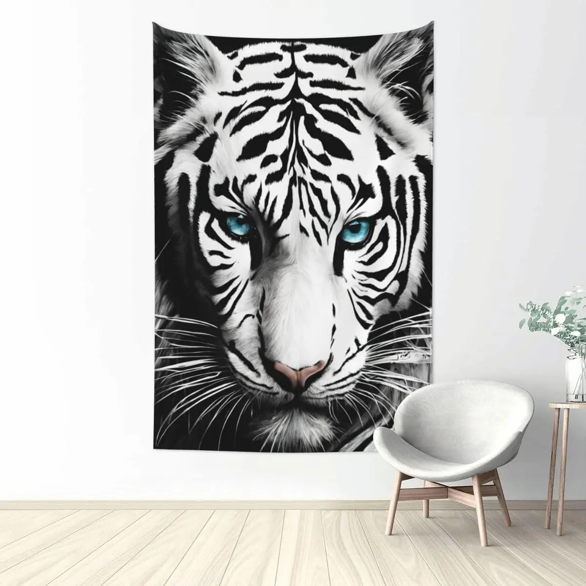 White Tiger Tapestry, Wild Predator Animal Tapestries, Black and White Tapestry Wall Hanging for Bedroom Living Room Decor