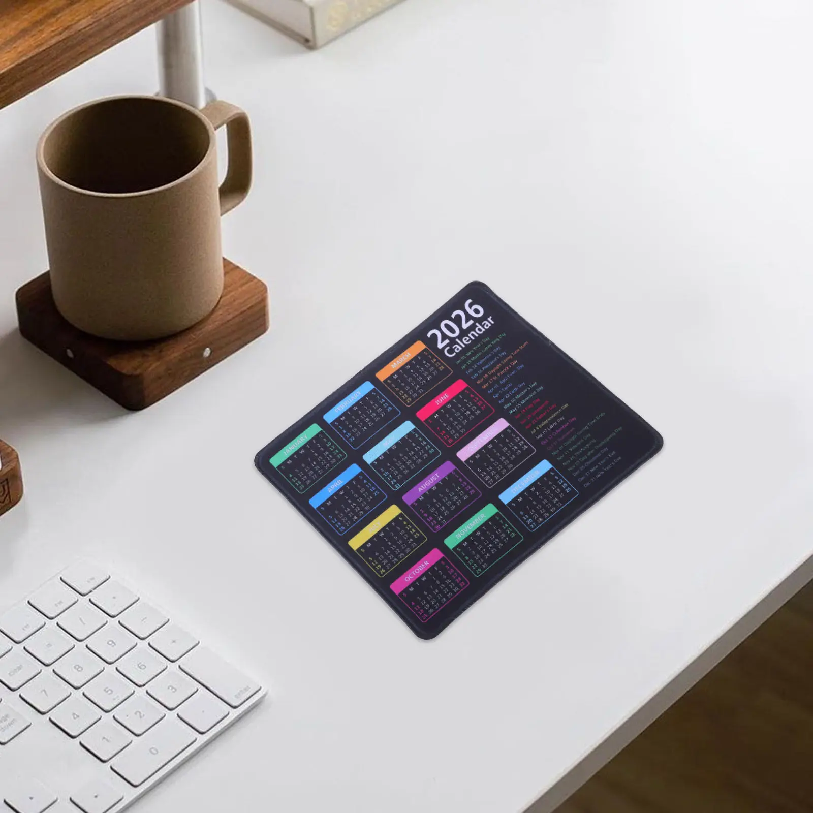 2026 Calendar Mouse Pad Multifunctional Desk Calendar Mat with Stitched Edge Holiday Planner Non Slip Rubber Bottom Office Study