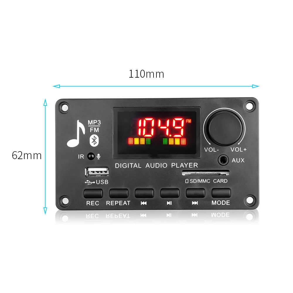 DC 5V-26V Bluetooth MP3 Decoder Board 80W Amplifier Wireless Car Music Mp3 Player Handsfree Call Recording Module FM Radio