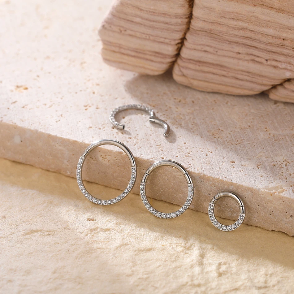 10Pcs 316L Stainless Steel Crystal Hinged Segment Nose Septum Hoop Clicker Ring Earring Ear Tragus Helix Piercing Jewelry 6-12mm