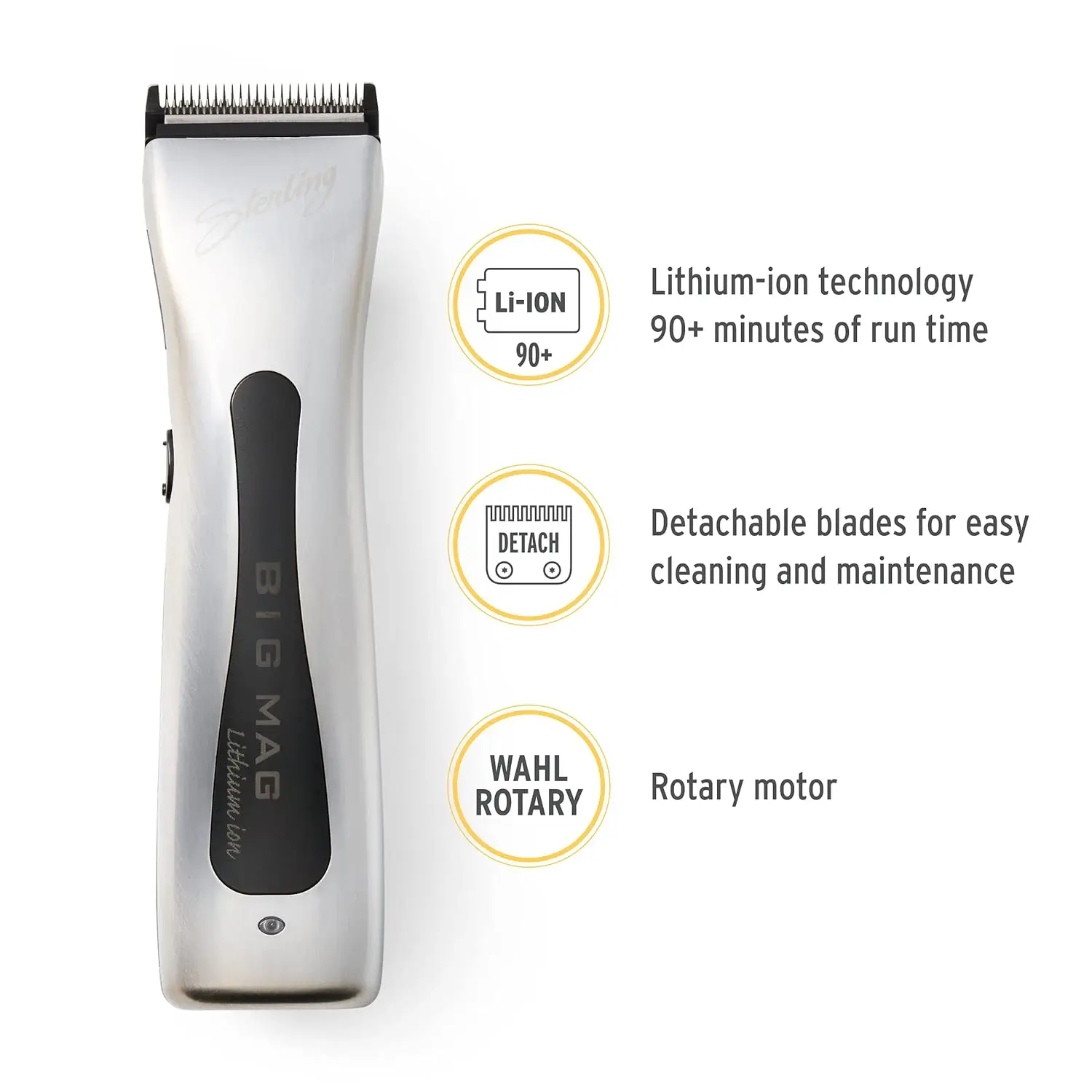 Big Mag Clipper - Salon-Quality, Cordless, Electric Hair Clipper with Rotary Motor - Silver