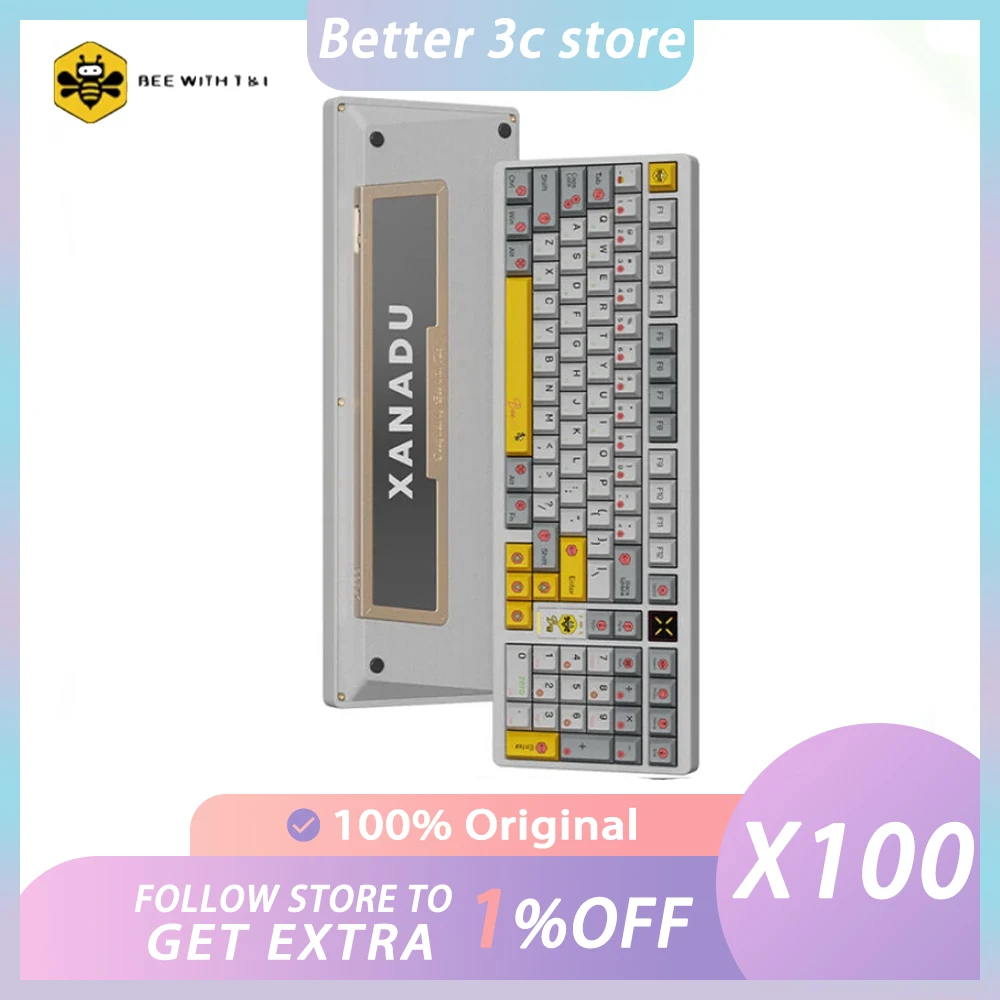 

Bee With T&I XANADU X100 Mechanical Keyboard Three Mode Hot Swap RGB Low Delay Gasket Gaming Wireless Keyboard 8000mAh Pc Gamer