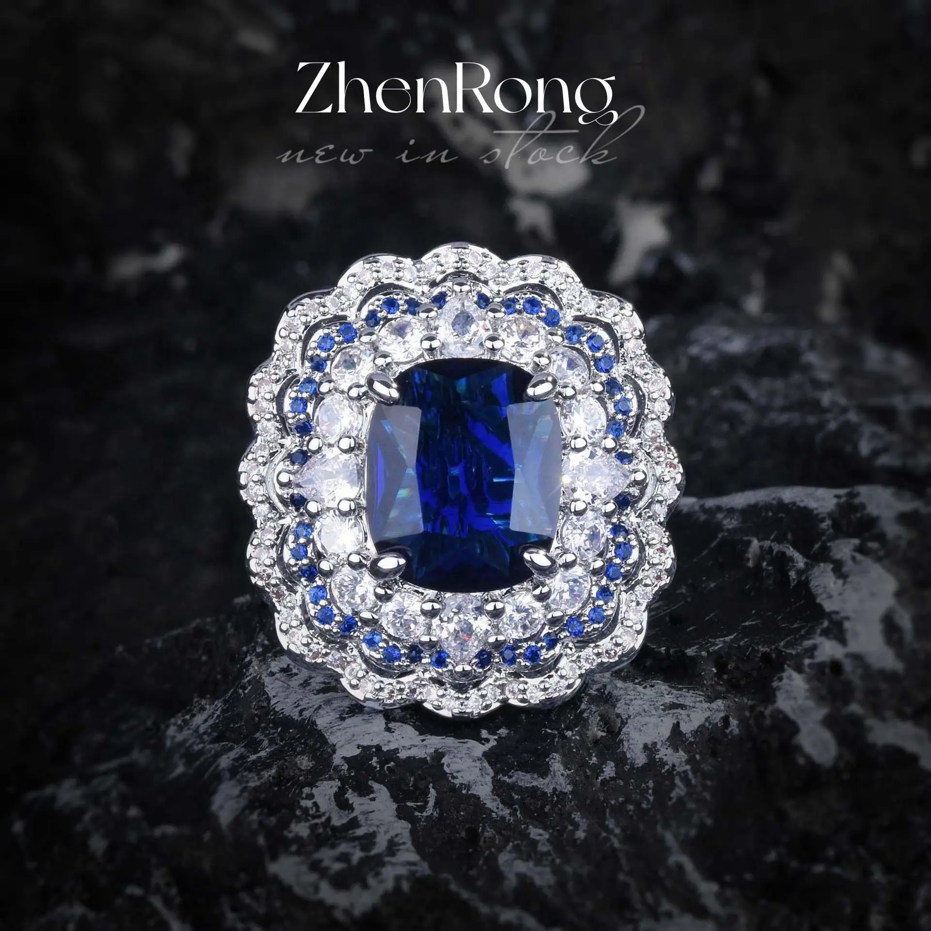 Foydjew Luxury Designer Jewelry Simulation Royal Sapphire Bride Wedding Jewelry Sets Pendant Necklaces Stud Earrings Rings