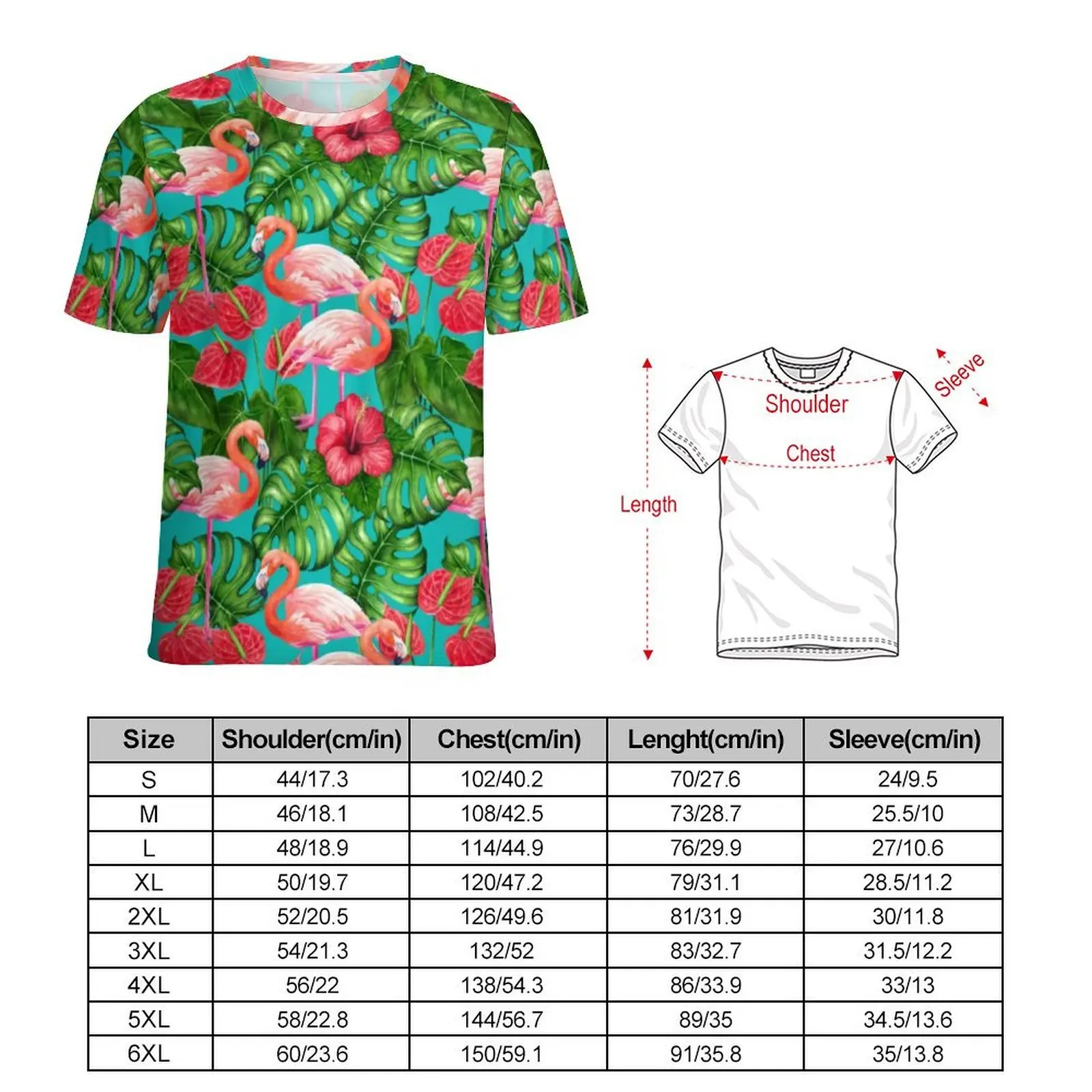 Plus Size T Shirt Summer Flamingo Birds T Shirts Tropical Garden Streetwear O Neck Tee Shirt Male Popular Graphic Tees