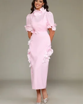 Dostosowane klasyczne, nowoczesne, formalne wieczorowe sukienki z wysokim kołnierzem i prostymi kwiatami na zamówienie 2025