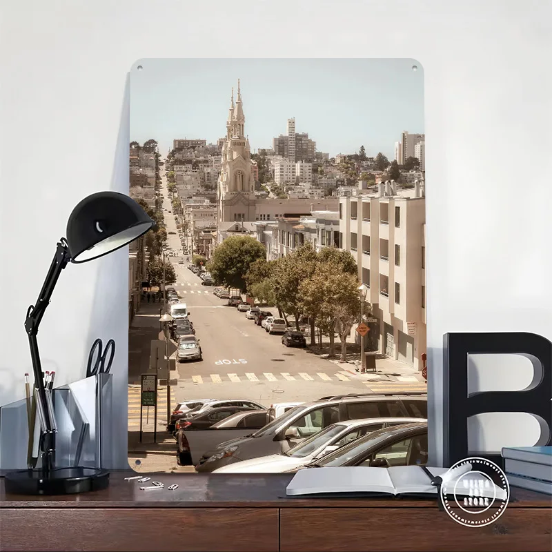 San Francisco Street View Poster Retro 3D Printed Metal Signs Customized Wall Hanging Gift for Room Decorating Interior Tin Sign