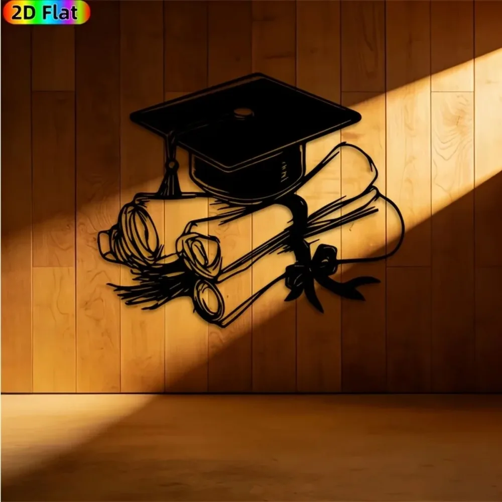 CIFBUY Graduation Cap Scroll Metal Wall Art Silhouette Academic Design Waterproof Iron Craft Home Decor Living Room Bedroom
