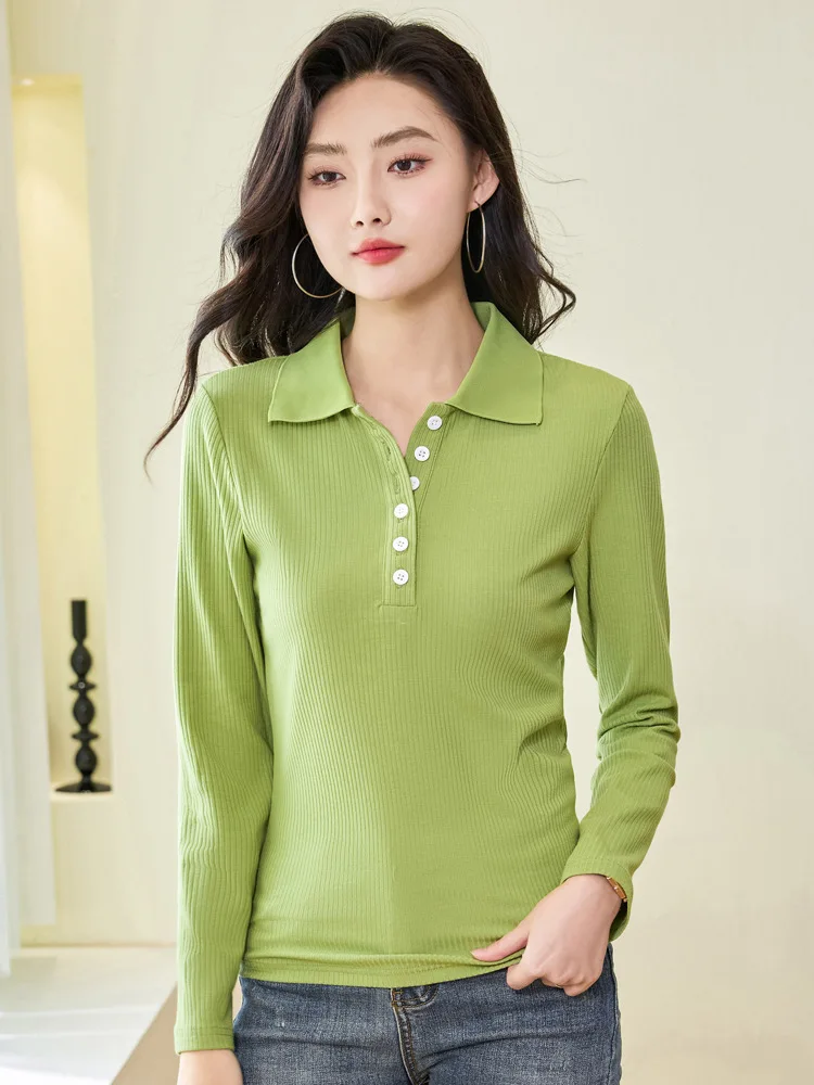 New Polo Shirt Women Spring Autumn Long Sleeve Cotton Golf Clothes Sportswear Casual Tops Tees Buttons Female T-shirt Black