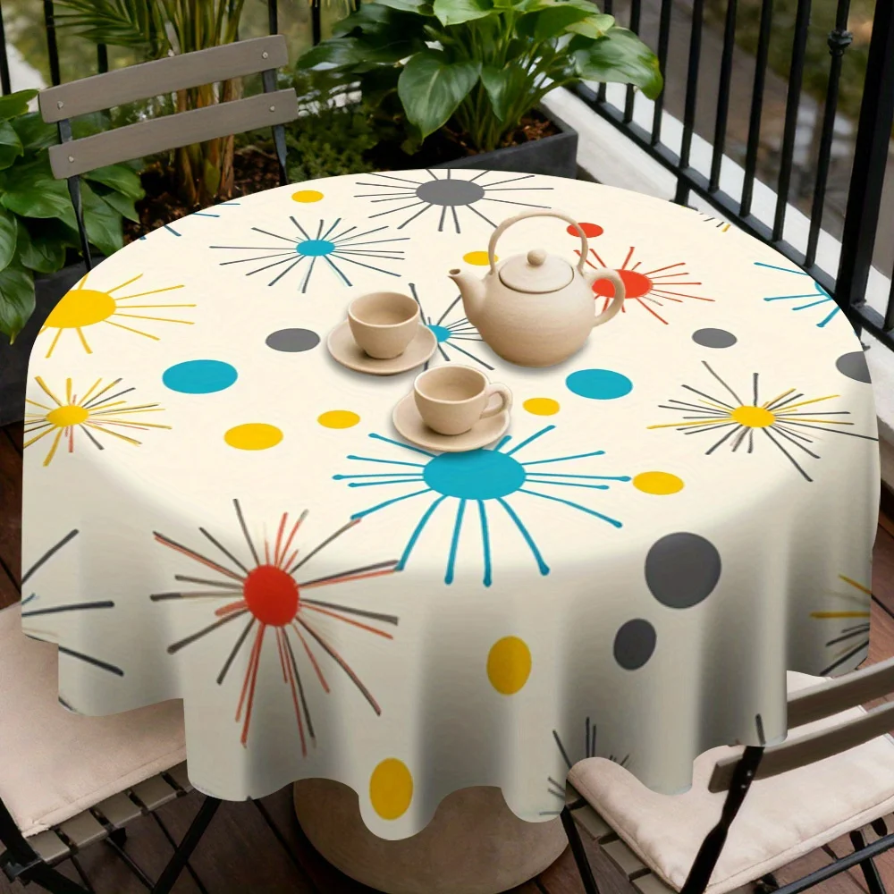 1 piece retro round tablecloth, multi-colored pattern (dark) - smooth texture, suitable for round dining tables