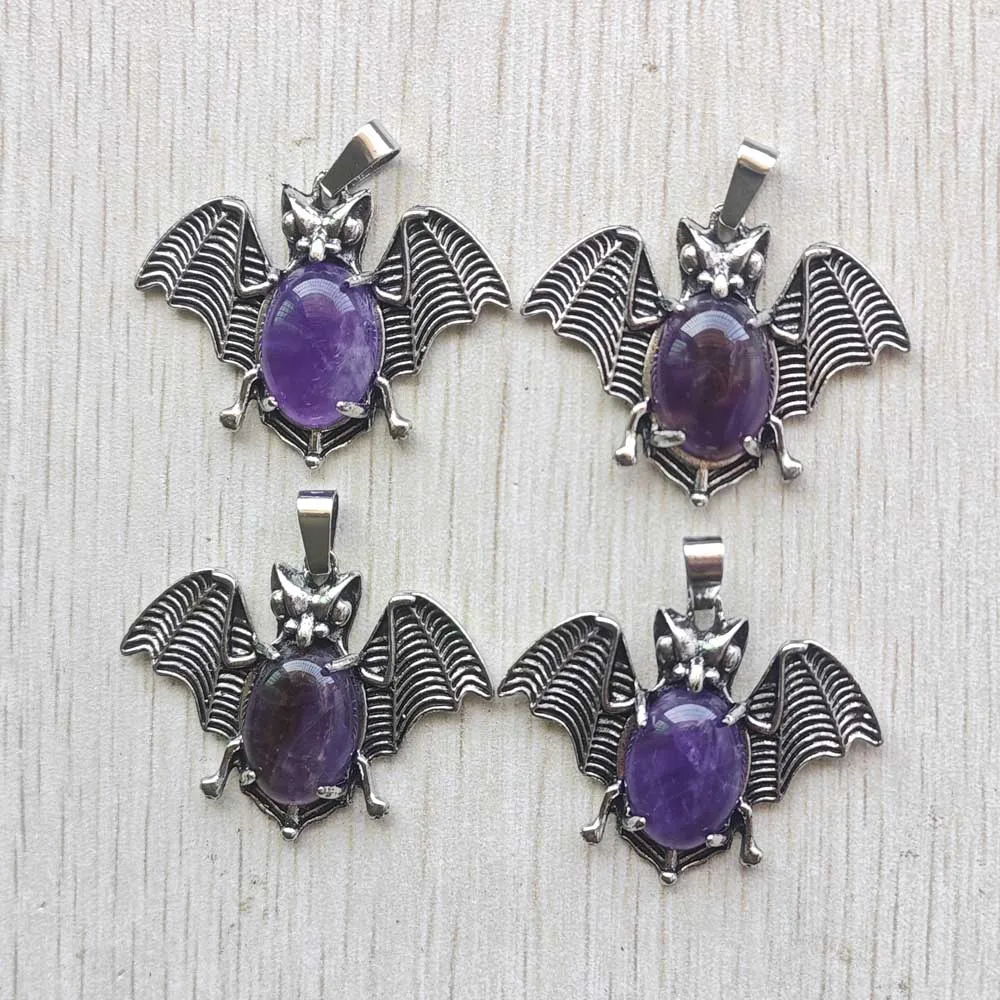 Fashion animal bat Natural quartz amethyst tiger eye stone crystal pendants for jewlery making wholesale 12pcs/lot free shipping image 4