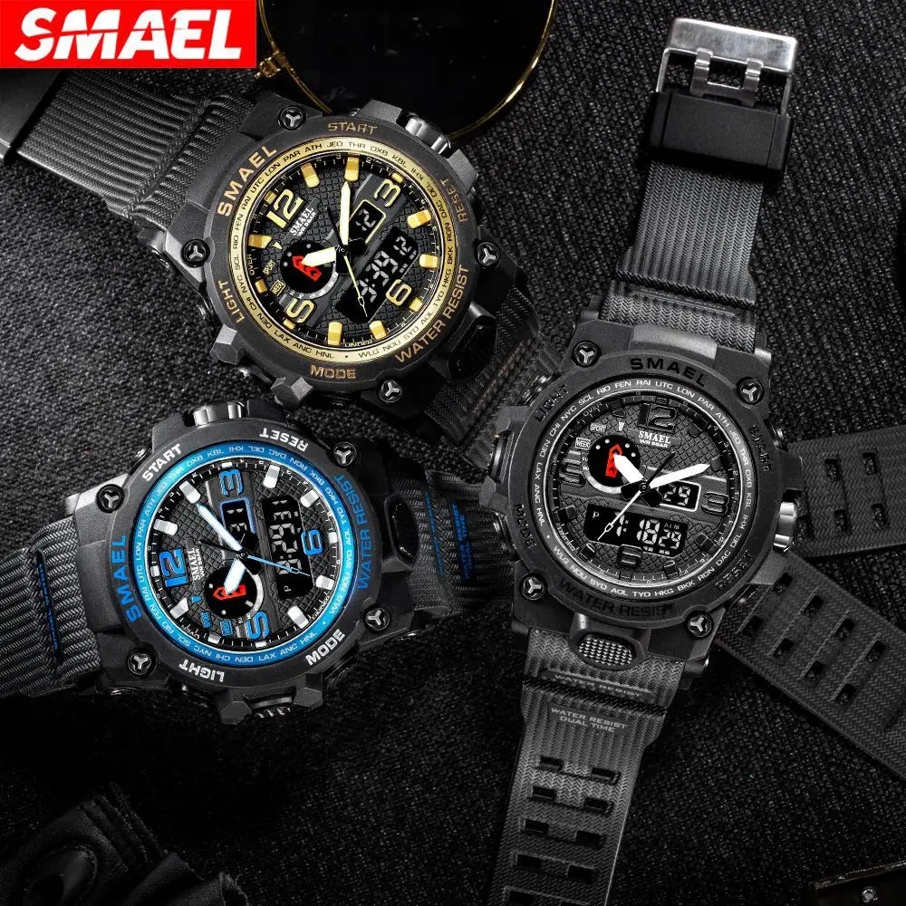 SMAEL-reloj electrónico 1545D para hombre, cronógrafo de pulsera, luminoso, resistente al agua, a prueba de golpes, con correa de silicona, para deportes al aire libre