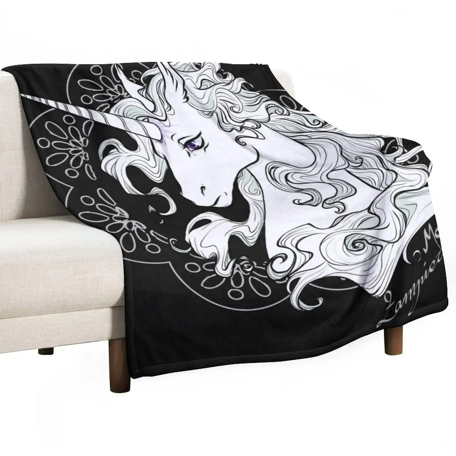 The last unicorn (black) Throw Blanket Hair Decorative Beds Blankets