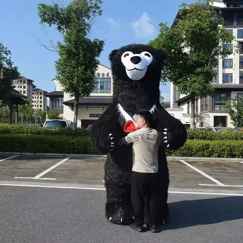

Надувной плюшевый костюм-маскот Гигантского черного полярного медведя для взрослых, для Хэллоуина, вечеринок, в виде мультяшного персонажа, без батареек