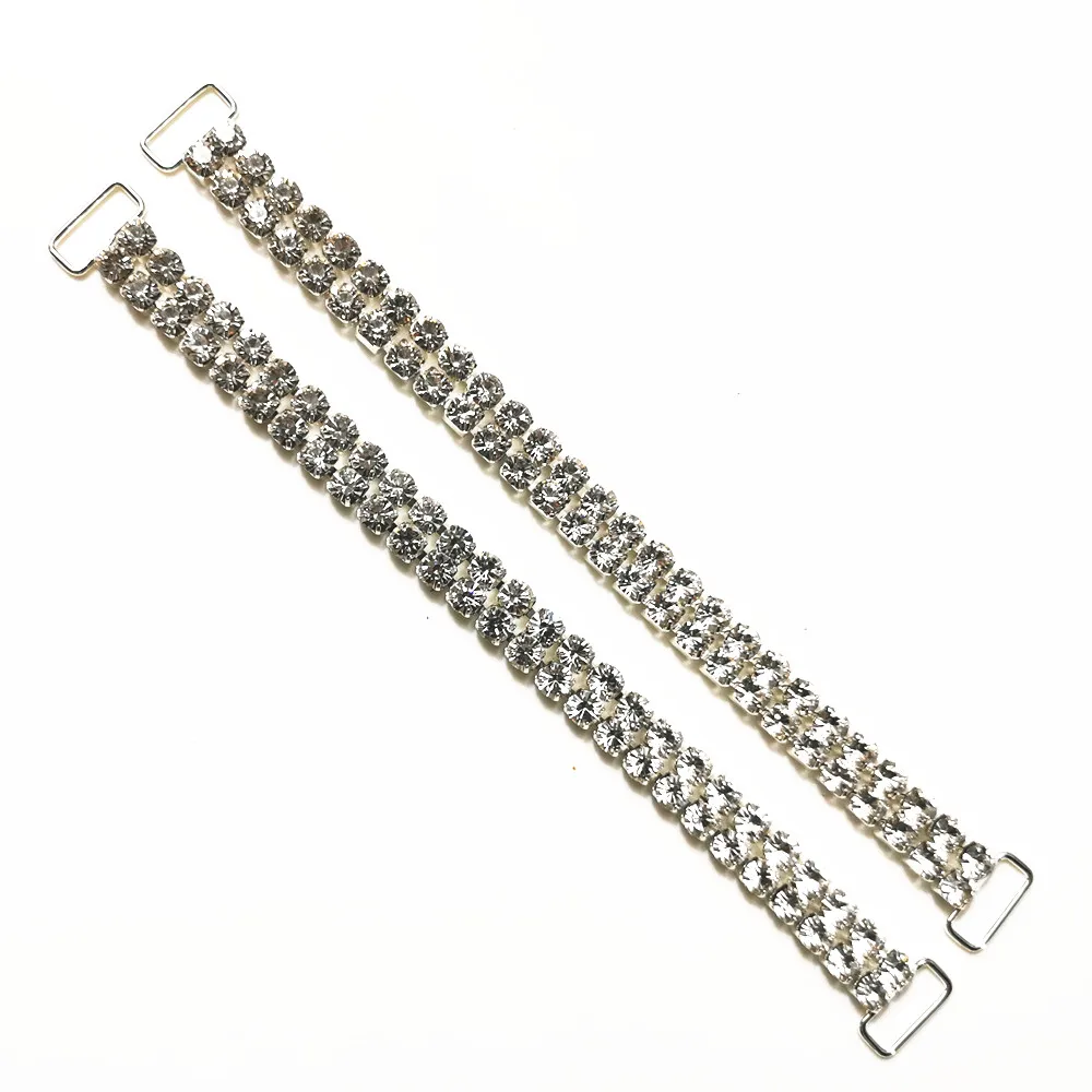 CJSIR 4Pcs 2ROWS 16.5cm Big Crystal Rhinestone Bikini Connectors Buckle Metal Chain For Swimming Wear Bikini Decors