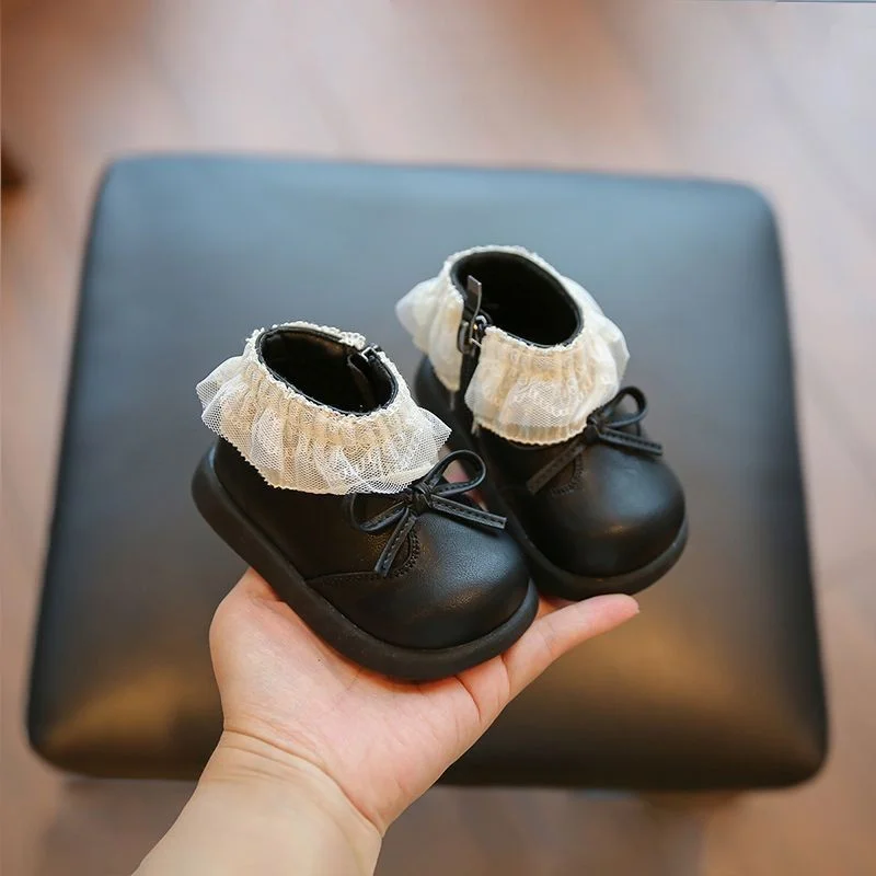 

Kids'Casual Boots Toddler PU Leather Bow Shoes Spring For Girls Anti-slip ​Soft Bottom Black Beige Shoes Size 17-25