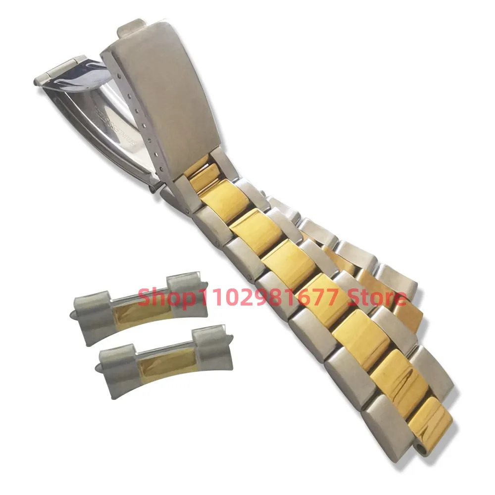 17mm 19mm 20mm Vintage Middle Gold Stainless Steel Curved End Oyster Watch Strap  Band Fit for Rolex 16033 1501 5500 78350 7835