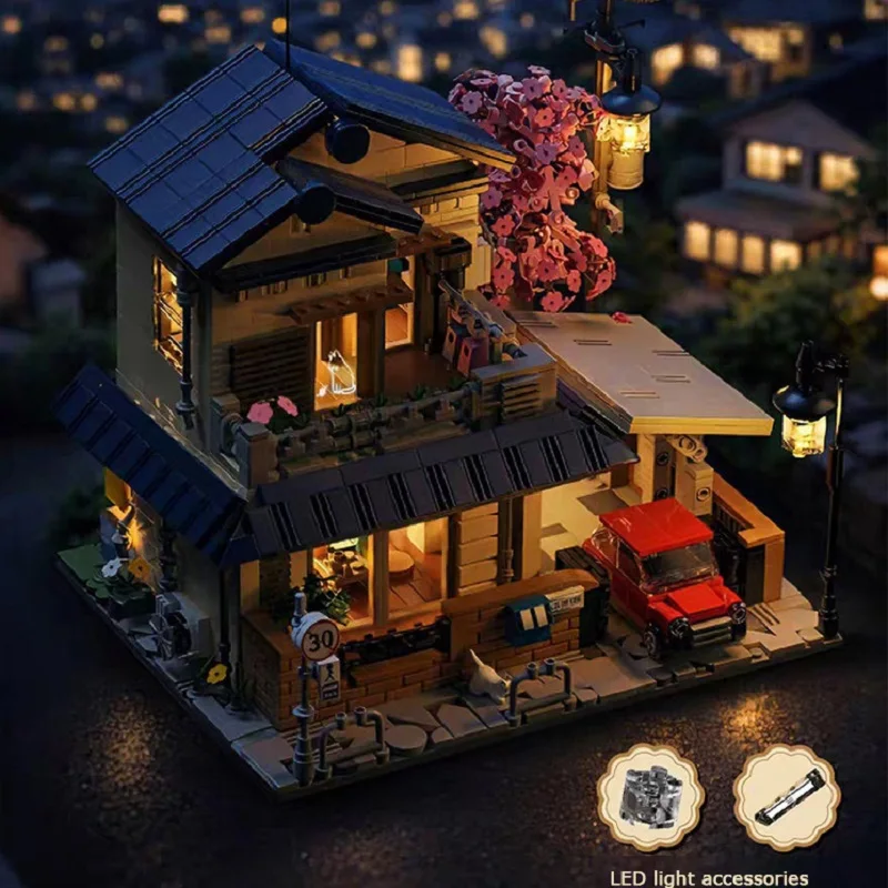 

DIY Toys Holiday Gifts Japanese Street View Building Blocks Florist House Cherry Blossom Villa Architecture Model Bricks Kids