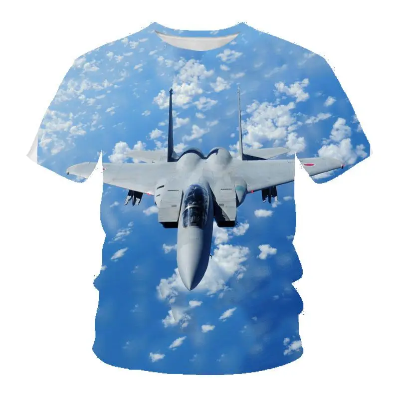 T-shirts Kawaii 3D Print Summer Aircraft Fighter T Shirt Fashion Kids Casual Boys Girls Round Neck Tshirt Children\'s clothing