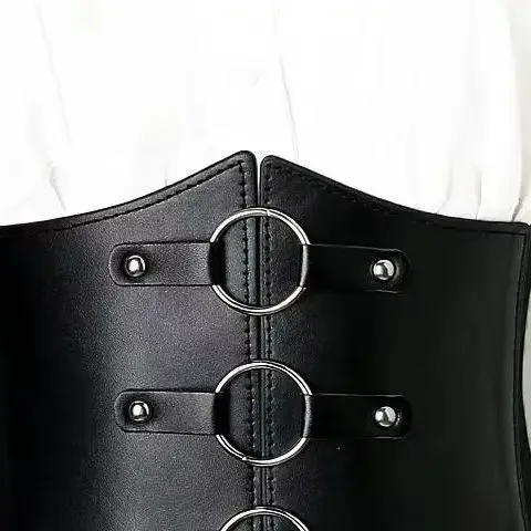 Cinto de espartilho gótico elegante, fivela tripla com rebite preto, cintura elástica waspie para mulheres punk, perfeito para casacos
