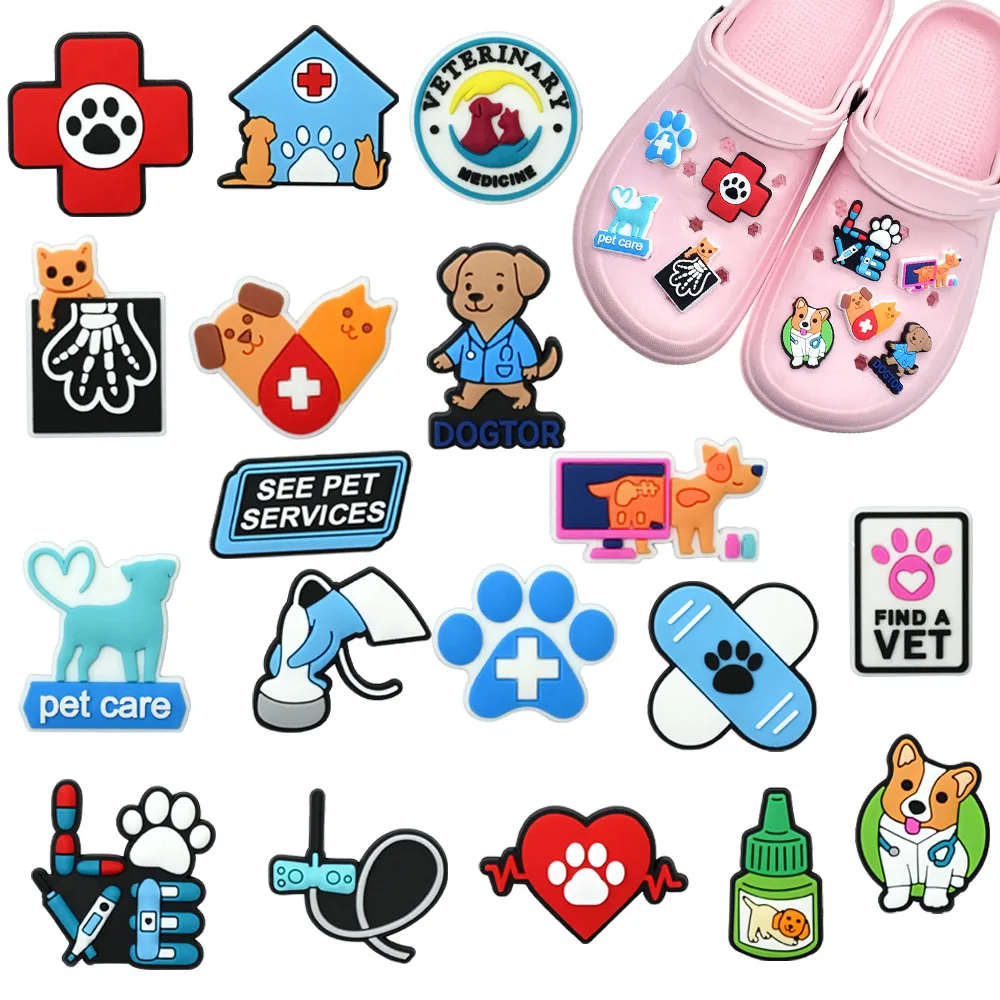 Новинка-1-18-шт-милая-медицинская-серия-для-домашних-животных-обувь-из-ПВХ-подвески-аксессуары-подходят-для-браслетов-с-отверстиями-съемные-водонепроницаемые-подарки-для-детей