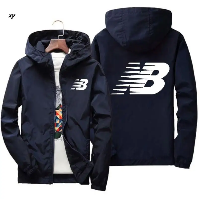 

2024 spring new men's jacket street windbreaker with hood zipper thin coat sports casual 7XL