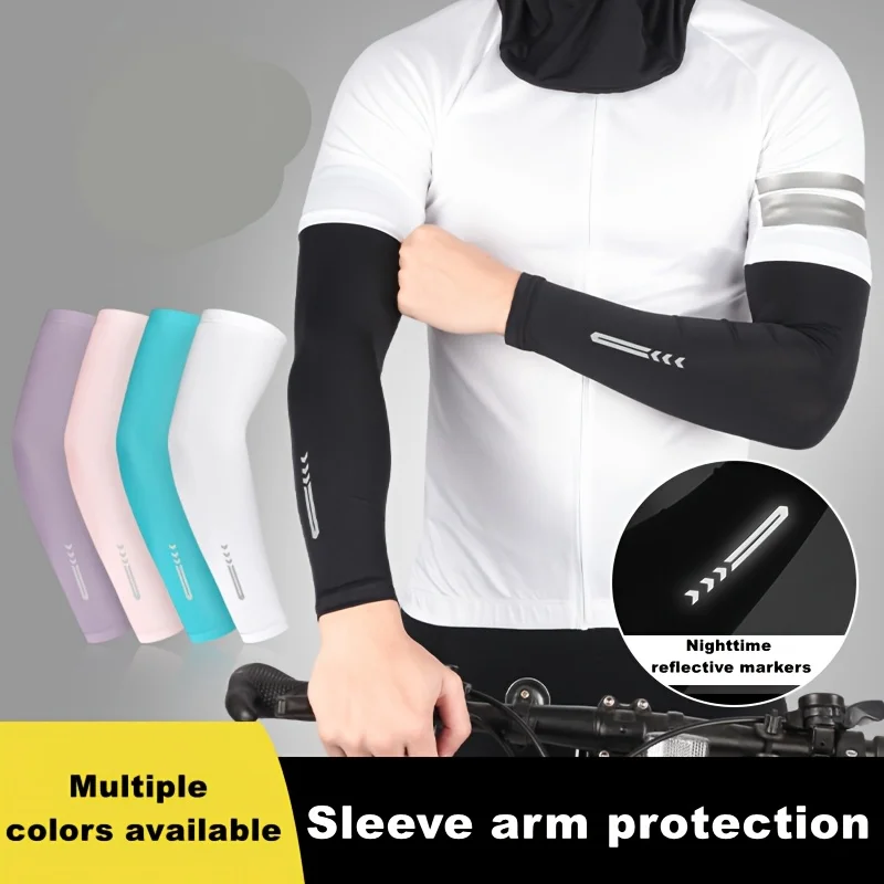2PCS Reflective Sports Arm Sleeves - Pack of 2 Polyester Blend, High-Elastic Breathable Compression Slip-On Sporty Protective Gear, Multiple Colors for Running, Cycling
