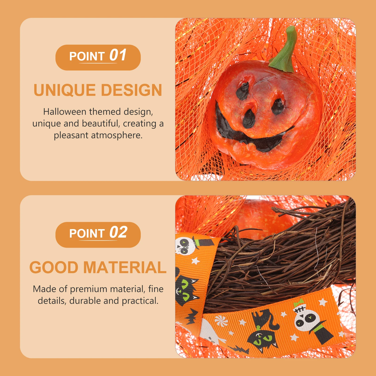 

1 Pumpkin 35CM Halloween Wreath Home Door Decor Lighted Fake Party Supplies Outdoor Decorative Halloween