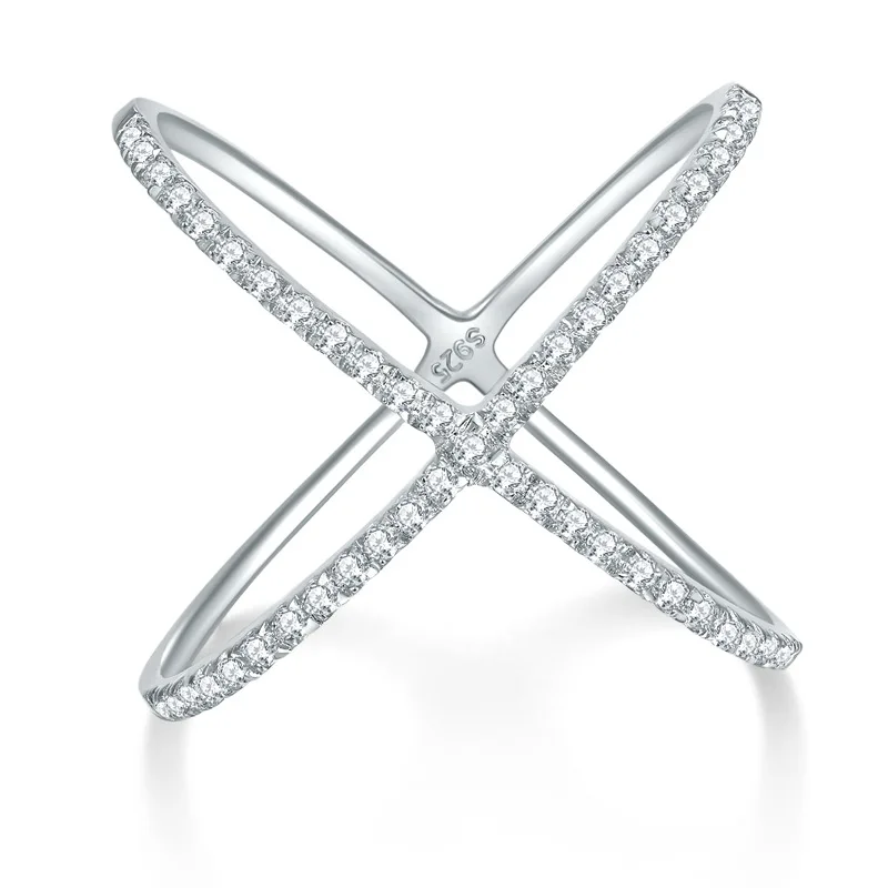 0.25CT D Color Cross X-shaped Moissanite Row Rings For Women S925 Silver Plated 18k Gold Diamond Wedding Band Fine Jewelry
