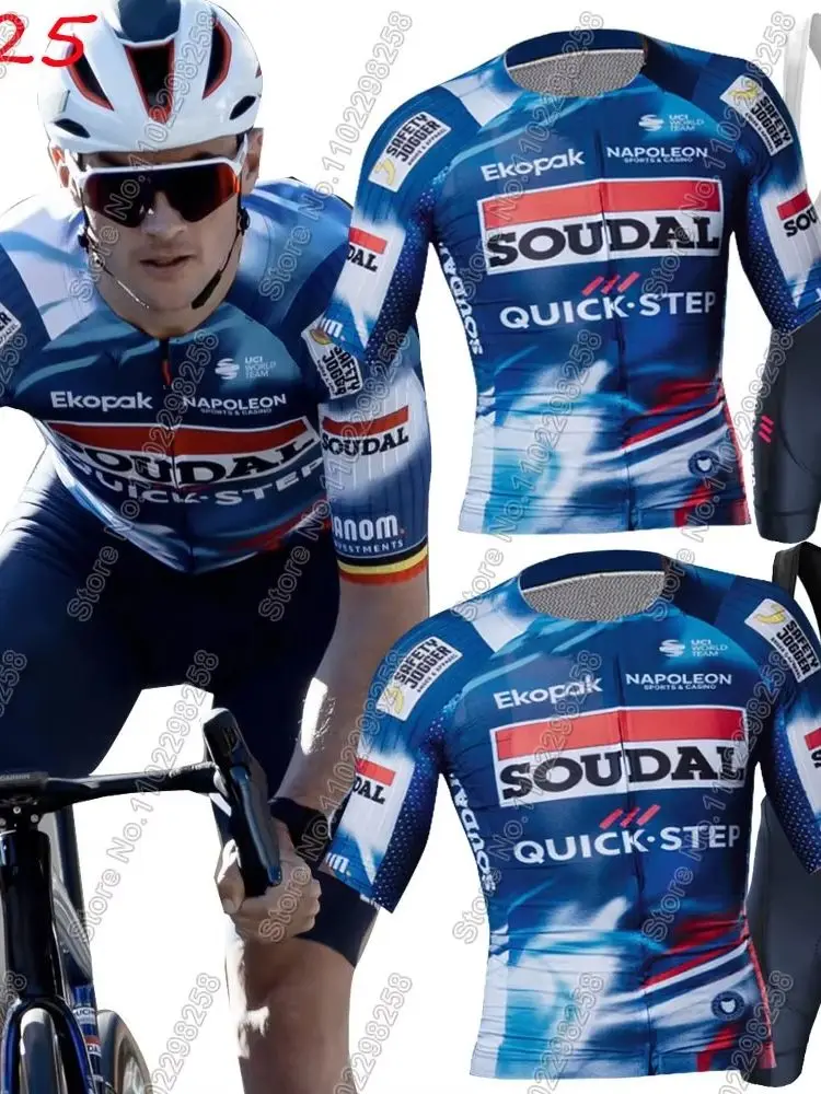 AliExpress Soudal Quick Step 2025 Cycling Jersey Set world Champion Belgium Clothing Men Road Bike Shirts Suit