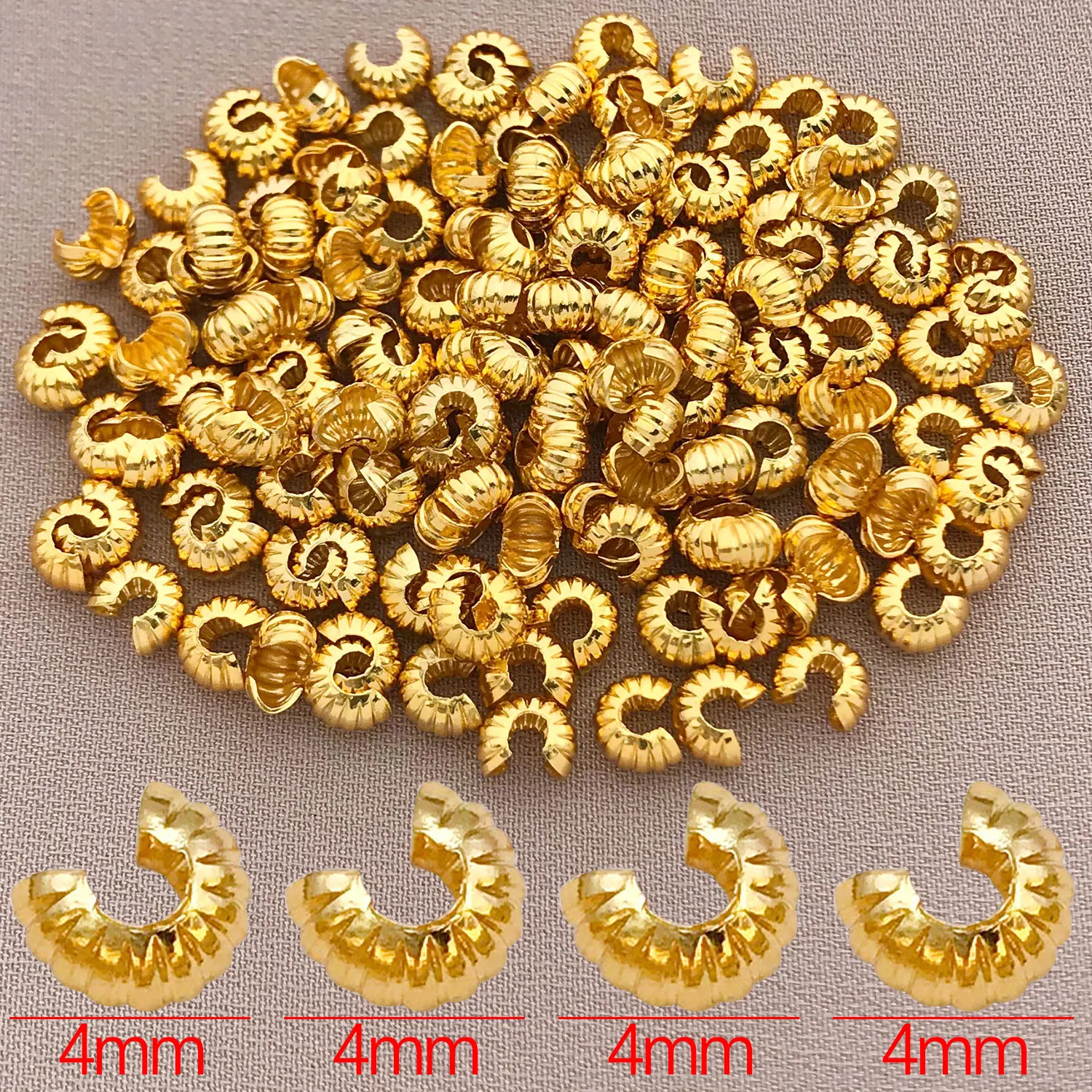 10/20/30pcs 4mm 18K Verkoperd Echt Gouden Dikke Zilverachtige Patroon Crescent End Gesp, DIY Sieraden Maken Accessoires - afbeelding 1