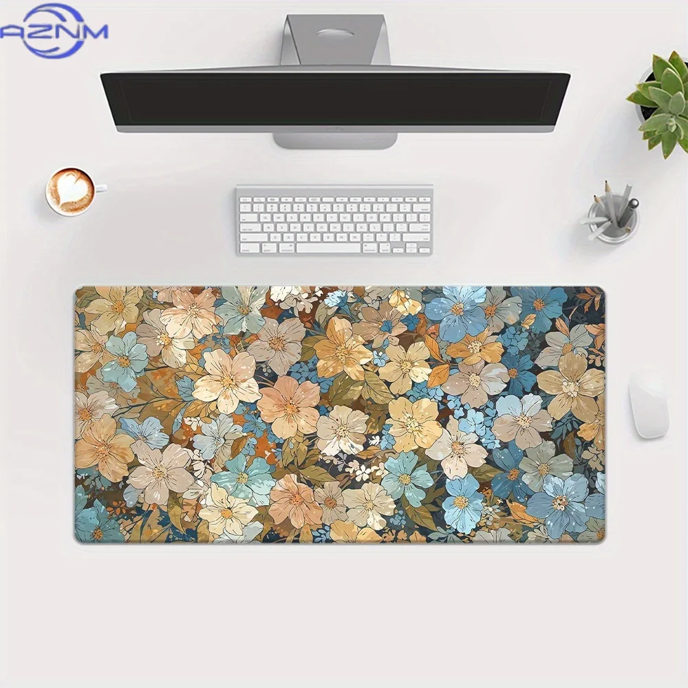 [Gifts for Family] 1pc XXL Rubber Mousepad, Non Slip, HD Printed, Beautiful Colorful Flowers, Bohemian Style, Multi Functional,
