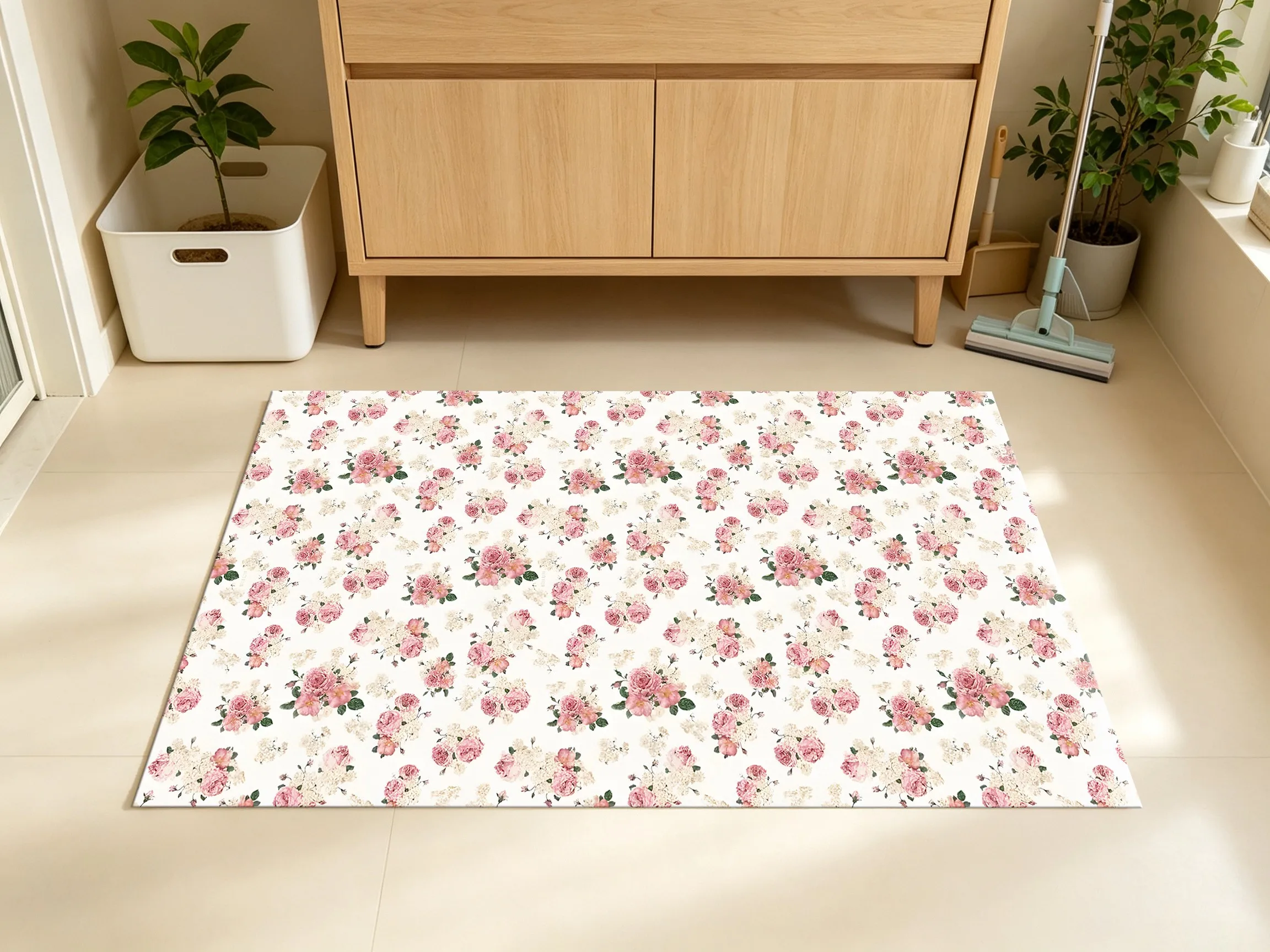 2D Large Carpet Light Pink Watercolor Rose Floral Gentle French Style Living Room Bedroom Home Decor