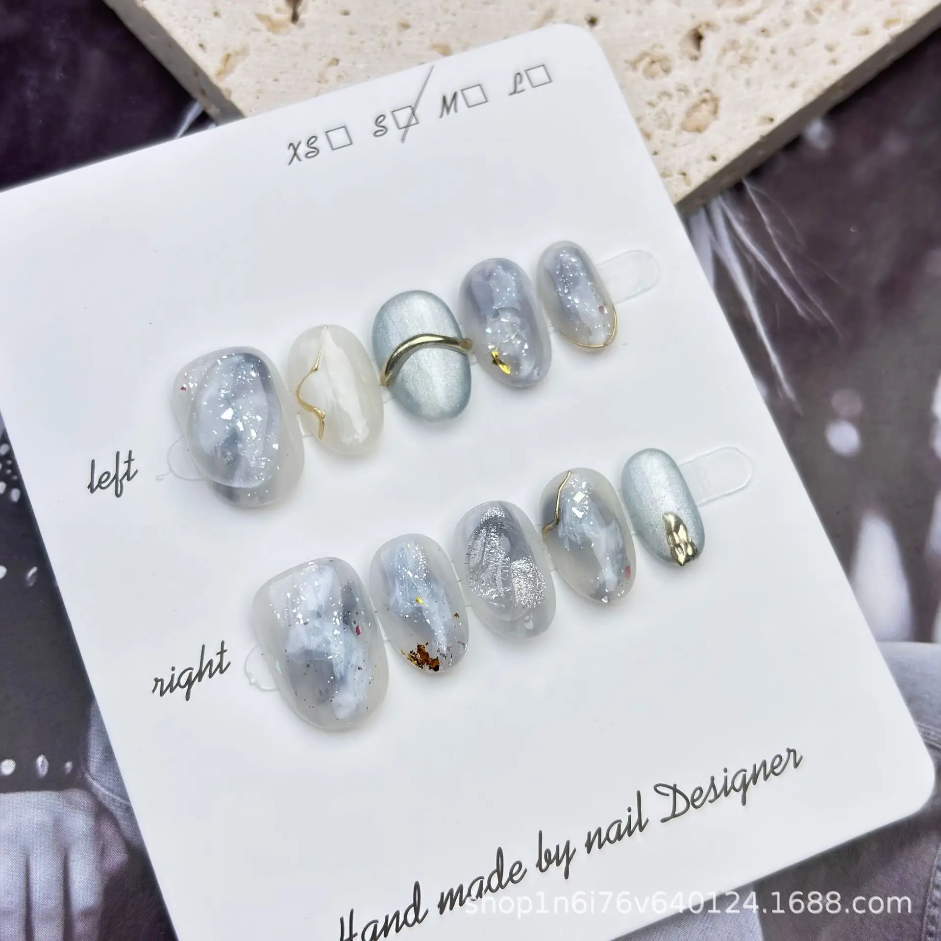 

10Pcs Blue Cat Eye Handmade Press on Nails Simple Fake Nails Wearable Stick-on Nails Full Cover False Nail Накладные Ногти 네일팁