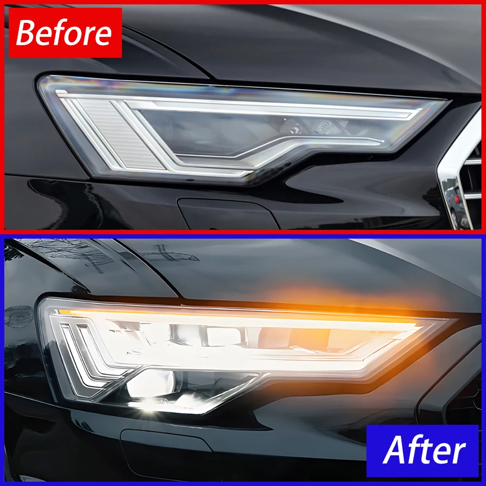For Audi A6 2019-2023 LED Auto Low To High Spec Upgrade Headlights Assembly Projector Lens Car Tool Accessories Plug and Play