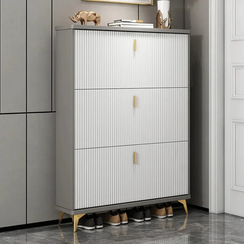 

China Wholesale Corridor Vestibule Ultra-Thin Modern Wooden Shoe Rack 3 Tier 3 Flip Drawers Shoe Storage Bucket Cabinet