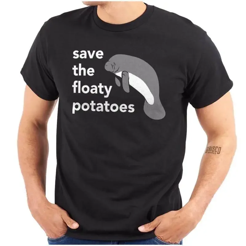 Funny Manatee Animal Save the Floaty Potato Womens or Mens Crewneck T Shirt Tee