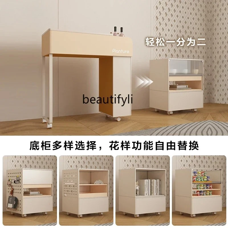 Movable coffee table trolley living room multi-function, locker cream wind sofa side cabinet