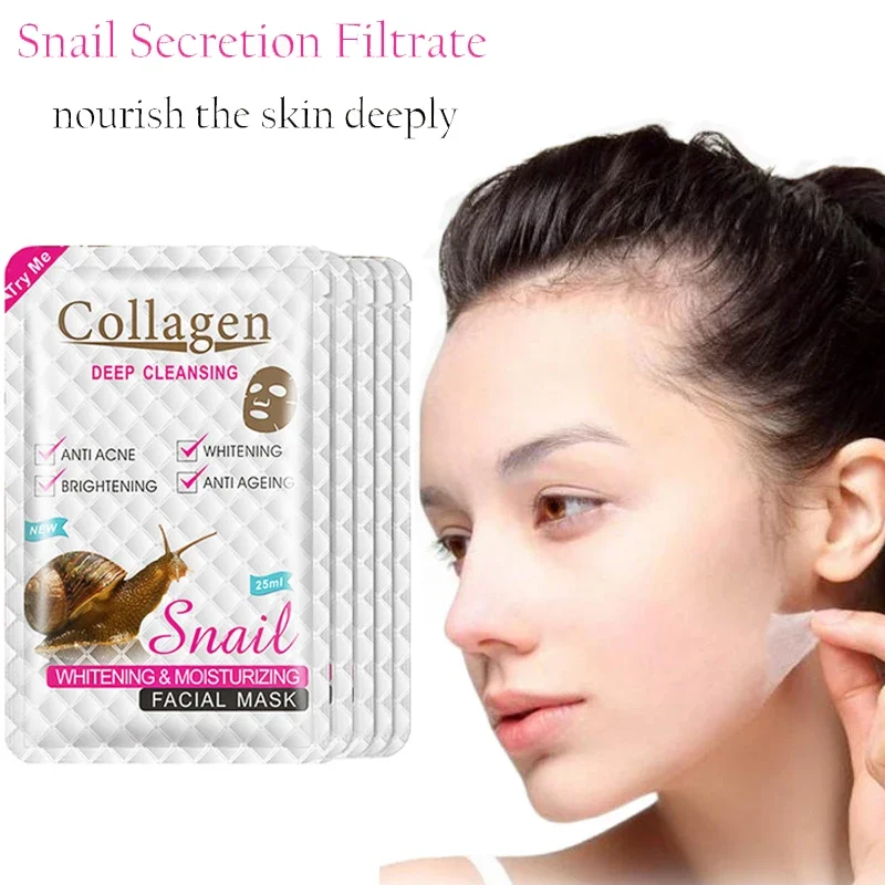 

Facial Mask Deep Moisturizing Snail Collagen Anti Acne Sodium Hyaluronate Serum Brighten Skin Repair Sunburn Face Skin Care