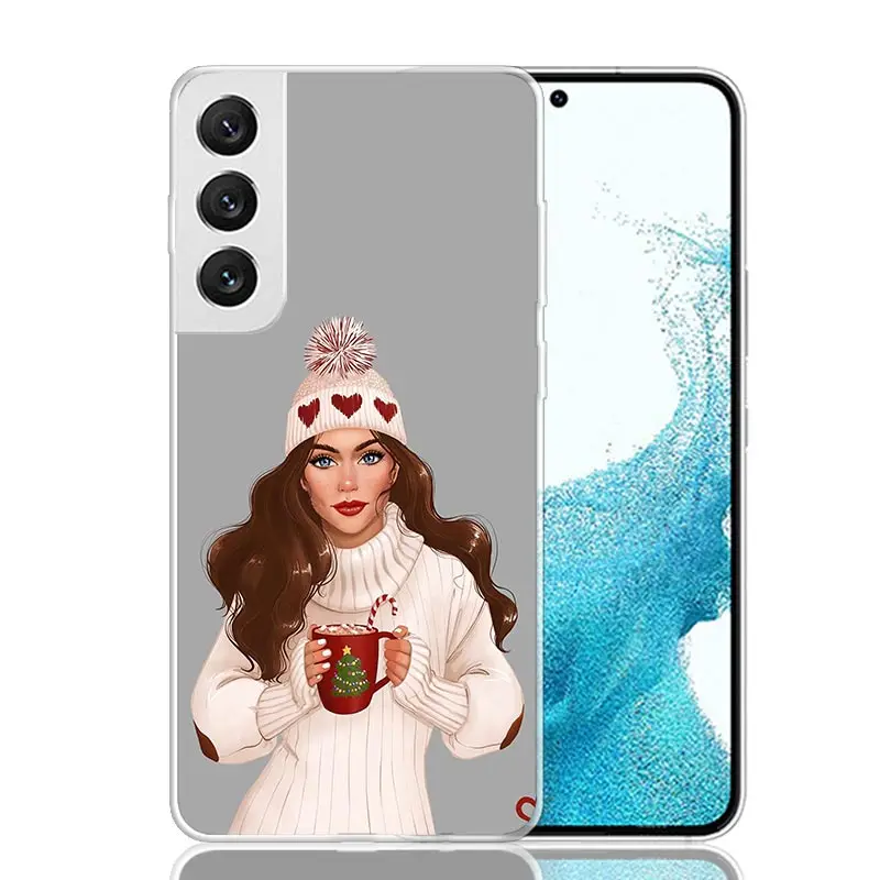 Christmas Art Girls Coffee Phone Case For Samsung Galaxy S24 S23 S22 S21 FE S20 Ultra S10 Plus S10E S9 S8 + Art Customized Coque