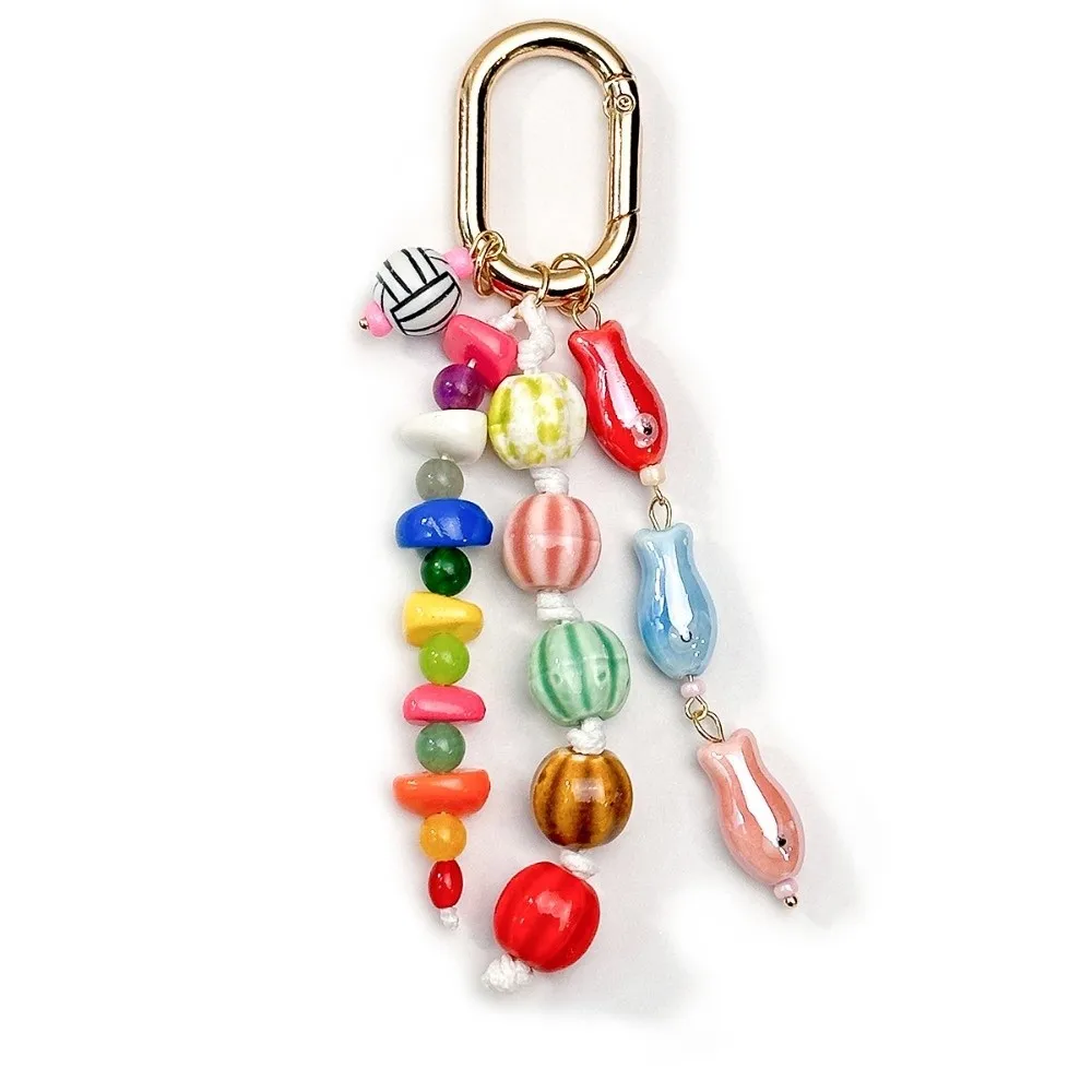 Minimalist Ceramics Bag Charm Watermelon Beaded Pastoral Style Fish Keychain Bag Pendant Beads Pendant Keychain Women