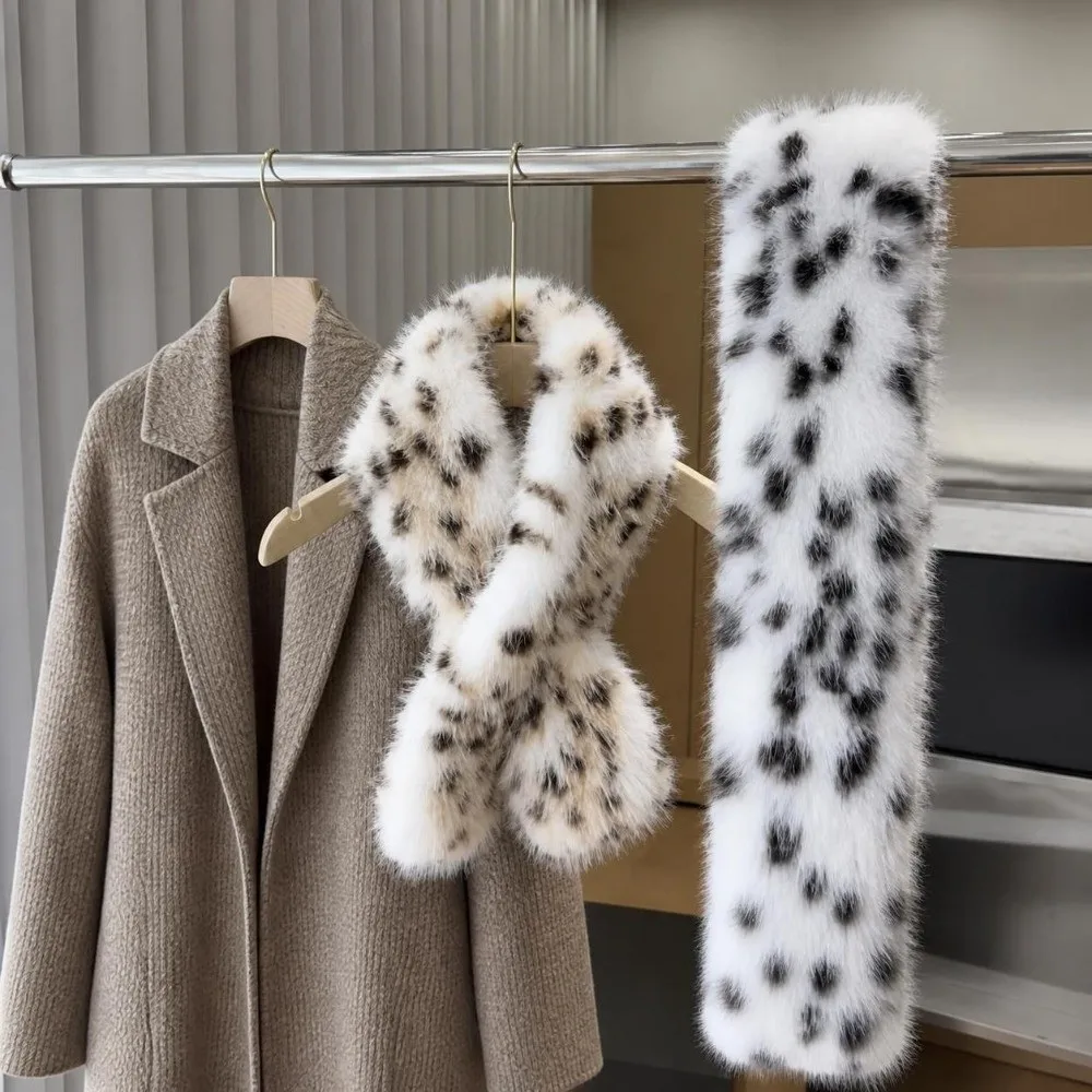 Warm Thickened Scarf Lengthened Soft Winter Scarf Faux Fur Shawl Leopard Pattern Long Fur Scarf Outdoor Riding