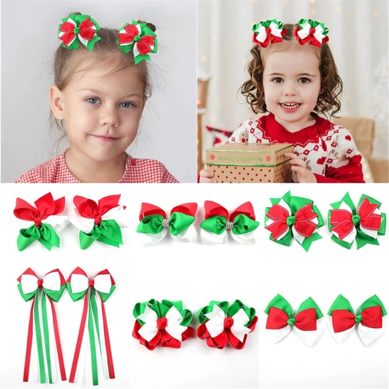 2 Pieces Celebrate Christmas Hair Bows Vibrant Headdress for Girls Women's Hair Styling Decoration