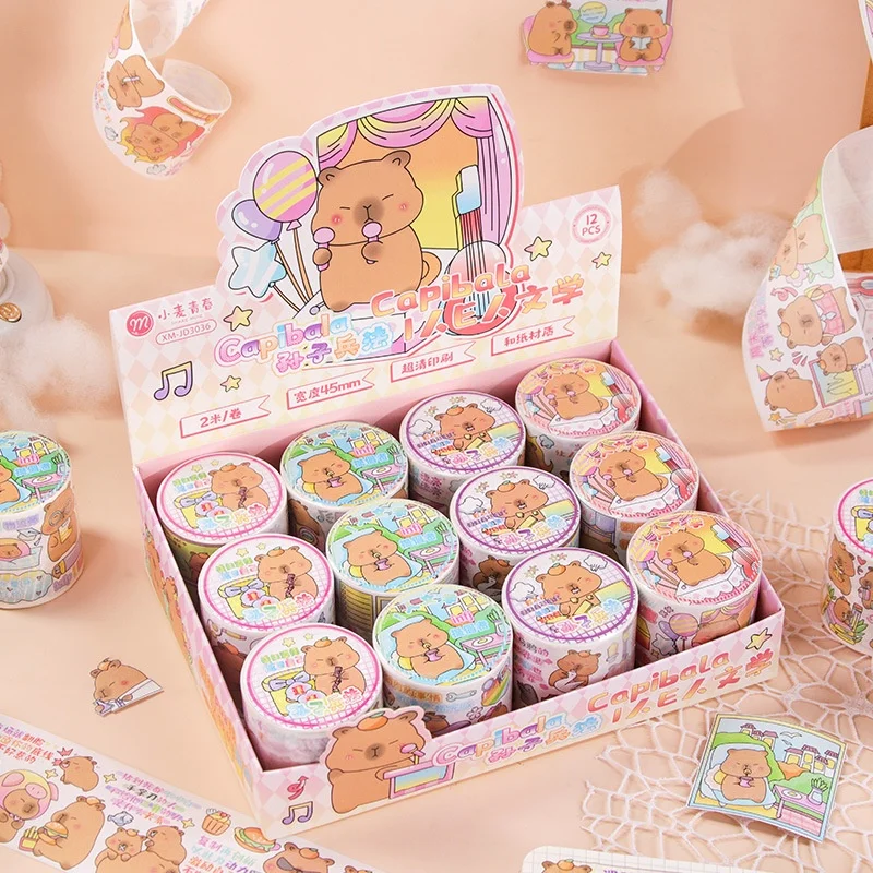 12pcs-lot-kawaii-capybara-tape-creative-scrapbooking-diary-adhesive-masking-tape-stationery-gift