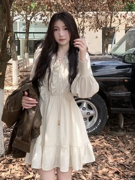 Sweet Style First Love Date Tea Break Dress Women's Loose Meat Covering Lazy Style A-Line Dress Spring Autumn New Arrival