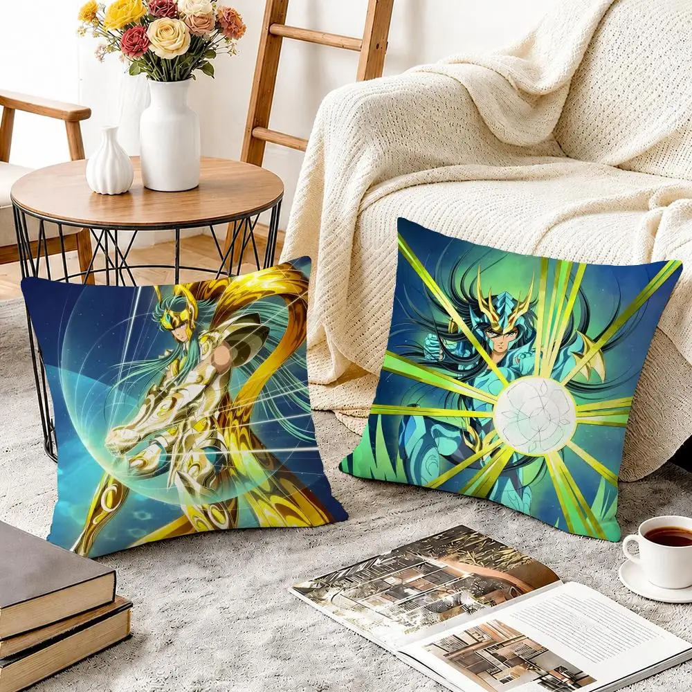 S-Saint Seiya Anime Cushion Cover Soft Short Plush Throw Pillow Cover Decorative Cushion Case for Sofa Bedroom Home Decor Gift