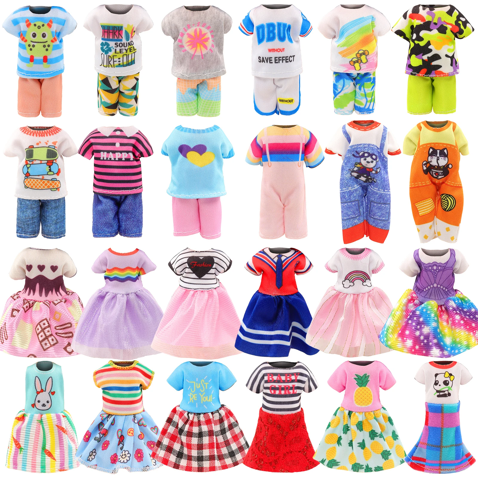 BARWA Kawaii Fashion 26 PCS For Doll Clothes, Include 5 Tops, 5 Pants for Boy Dolls, 5 Dresses for Girl Dolls and 2 Shoes