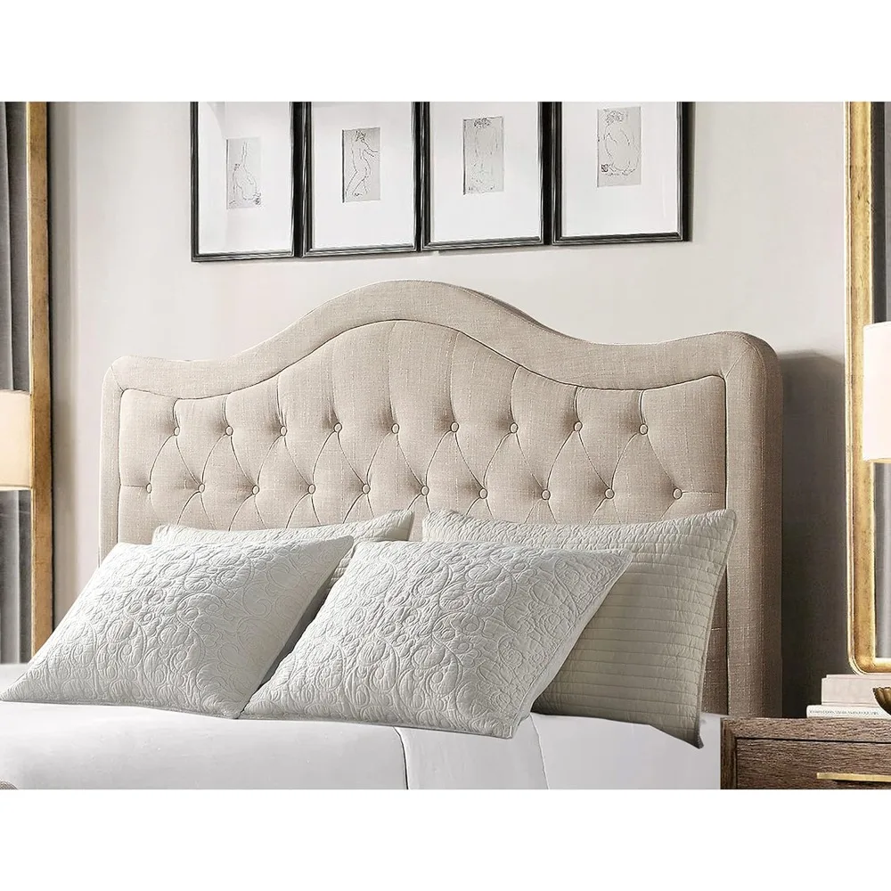 

Niana Adjustable Headboard with Fine Linen Upholstery and Button Tufting ‎66"W x 62"H for Bedroom, Queen, Beige